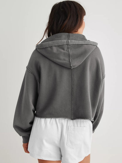 Oversized V Neck Hooded Sweatshirt Pullover Top