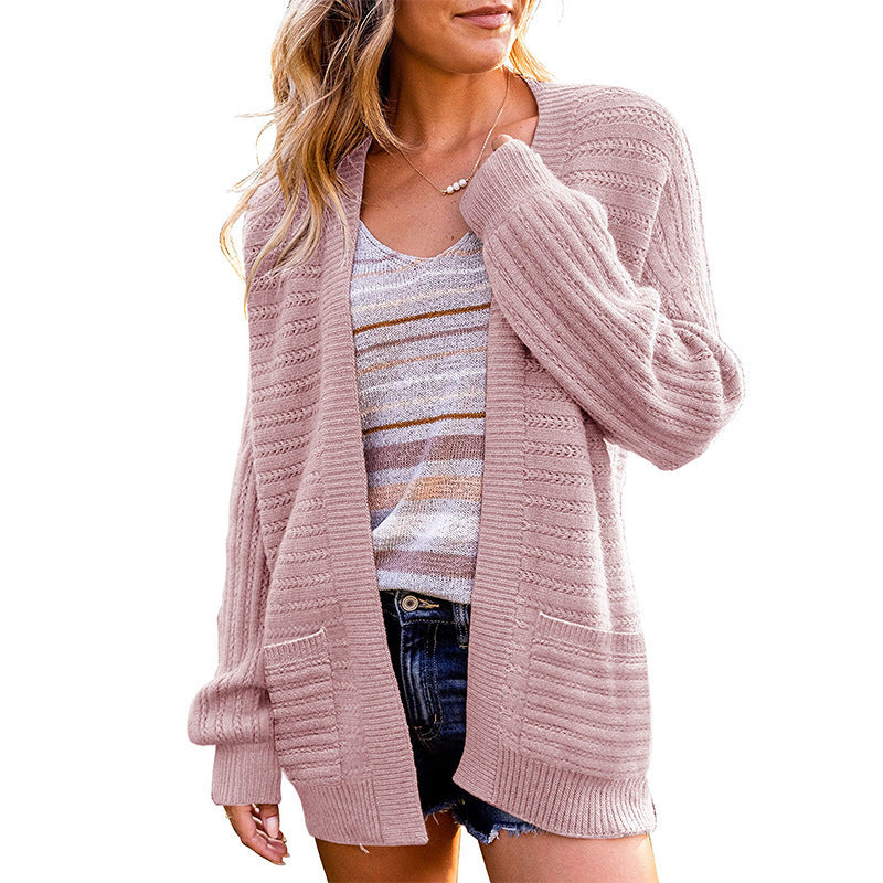 Women's Open Front Balloon Sleeve Cardigan with Pockets