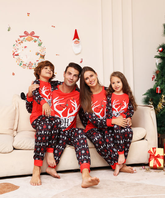 Alphabet Snowflake Deer Parent-child Clothing, Printed Home Christmas Pajamas