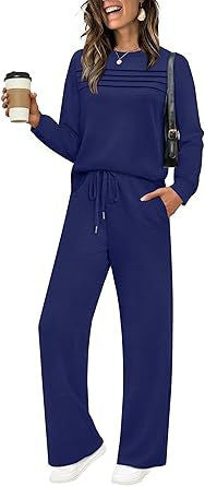Women's 2 Piece Lounge Set Long Sleeve Wide Leg Pants