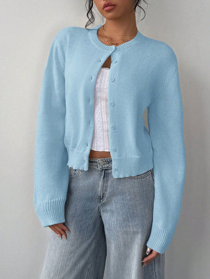 Women's Cropped Cardigan Button Front Soft Knit Relaxed Fit