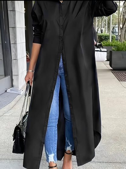 Women's Maxi Shirt Dress Button Down Long Sleeve Collared