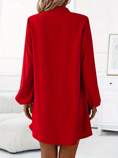 Women's V-Neck Balloon Sleeve Button Down Shirt Dress