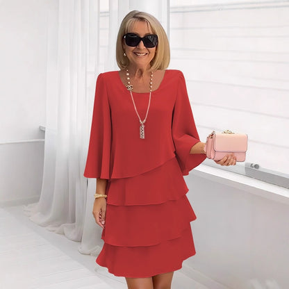 Women's Tiered Suede Midi Dress 3/4 Sleeve Work Casual