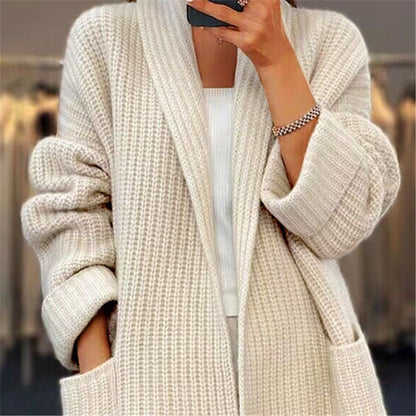 Women's Chunky Knit Oversized Long Cardigan with Pockets
