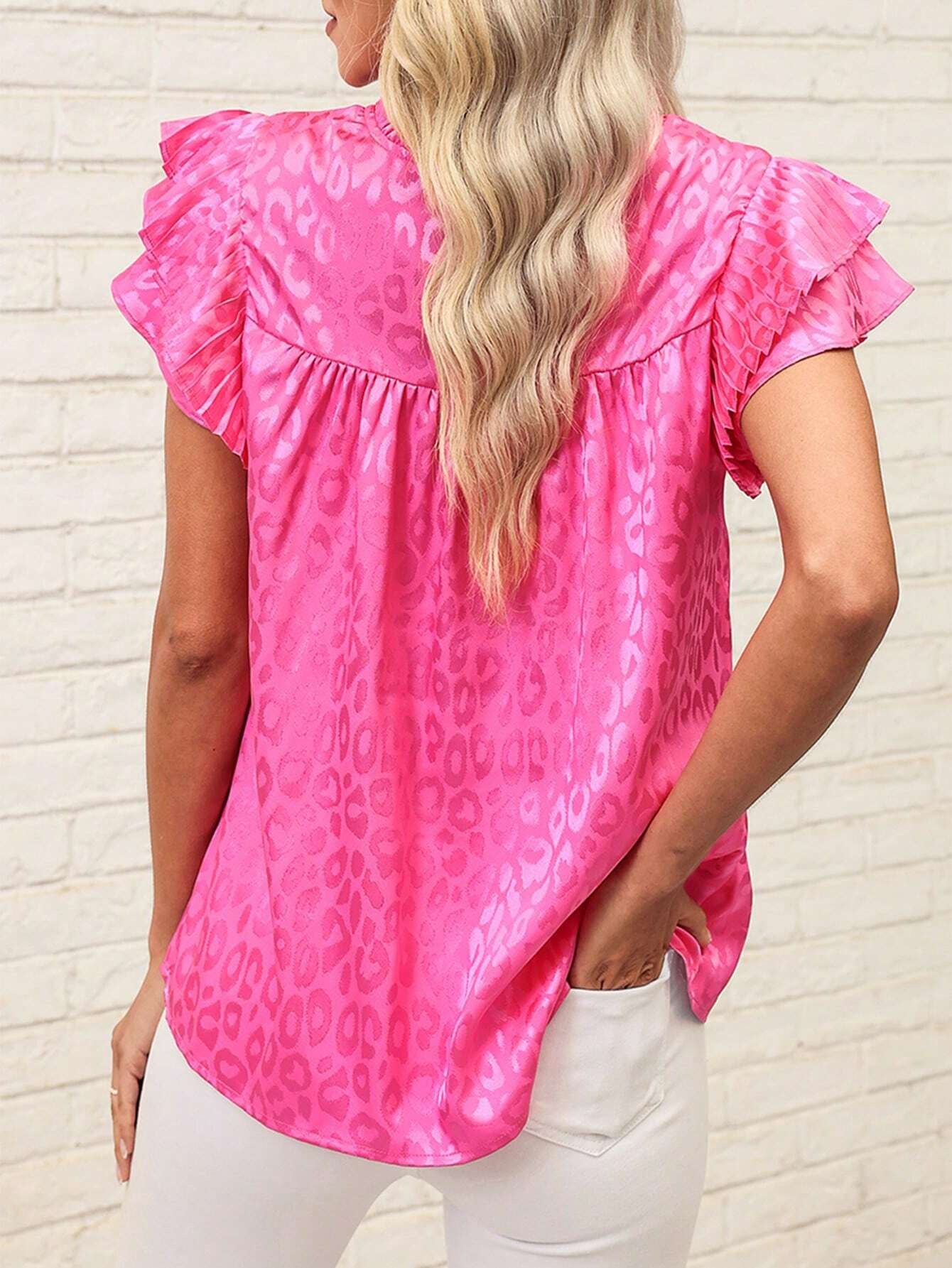 Beige Textured Ruffle Sleeve Blouse Chic Summer Top