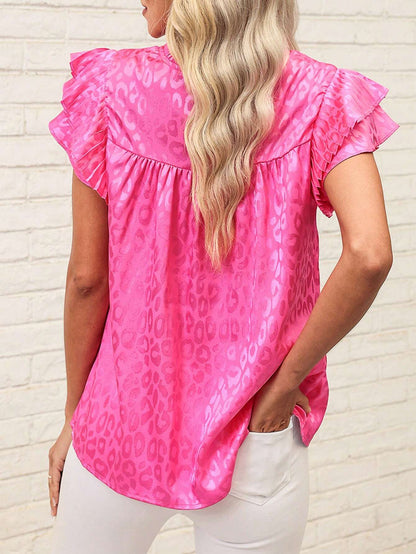 Beige Textured Ruffle Sleeve Blouse Chic Summer Top