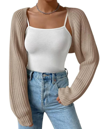 Women's Cropped Ribbed Knit Open Front Shrug Cardigan