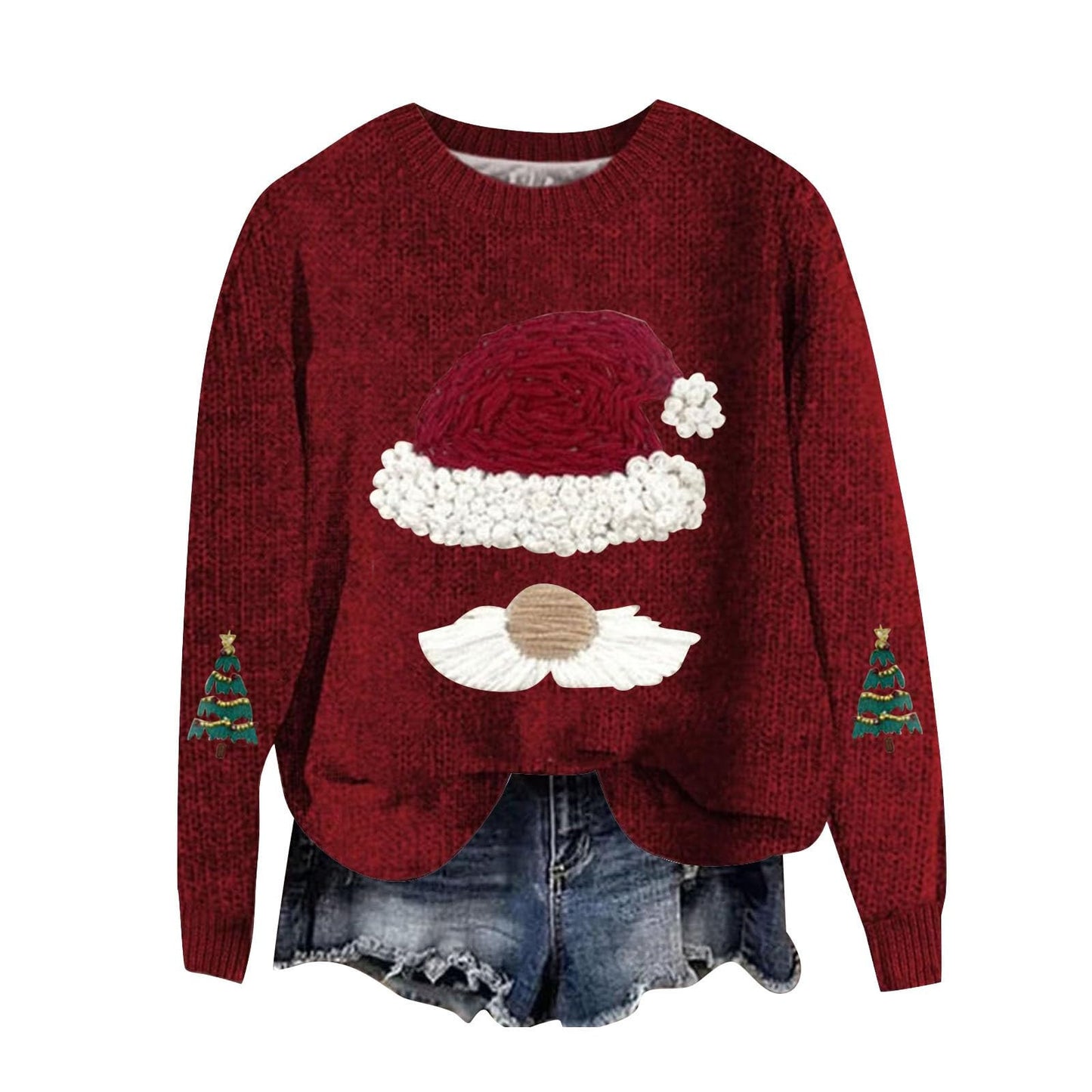 Women's Oversized Christmas Sweater Santa Crew Neck Knit