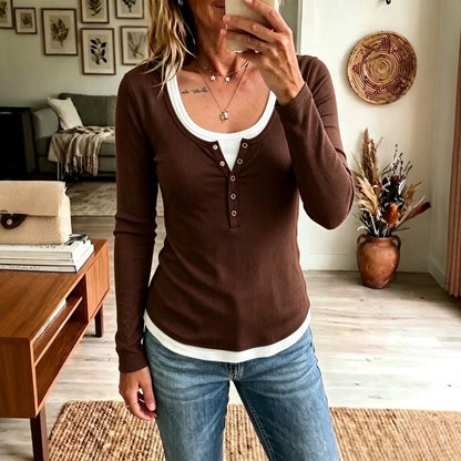 Contrast Layered Long Sleeve Top for Women