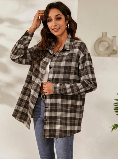 Women's Oversized Plaid Shacket Button Down Shirt Jacket