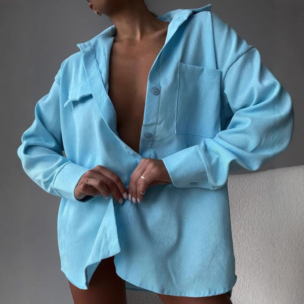 Oversized Button Down Shirt Long Sleeve Collared Pocket Top