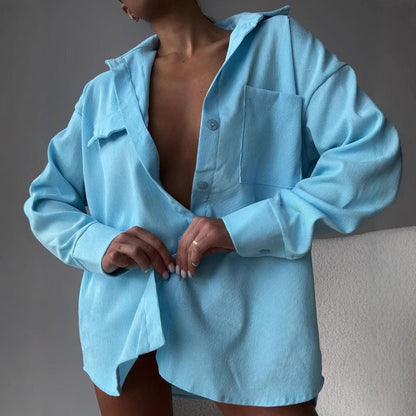 Oversized Button Down Shirt Long Sleeve Collared Pocket Top