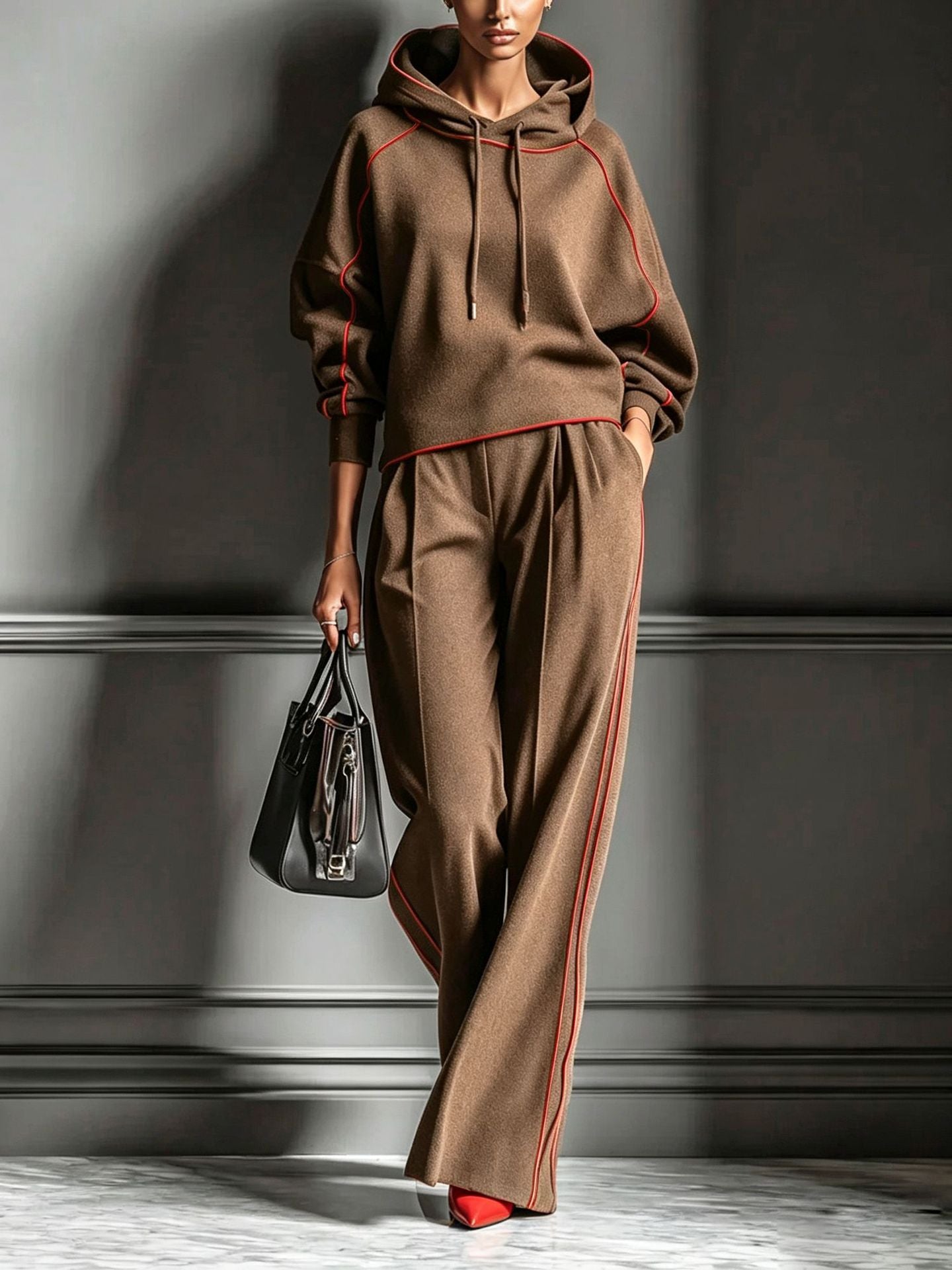Color Block Oversized Hoodie Pants Matching Set