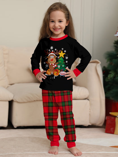 Deer Snowflake Plaid Parent-Child Printed Christmas Set