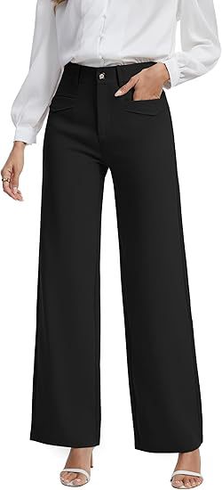 Women's High Waist Wide Leg Dress Pants Stretch Pockets