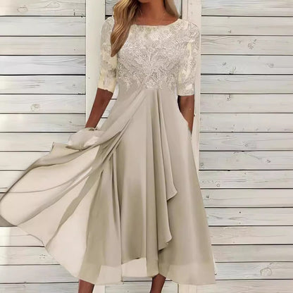 Women's Lace Chiffon Wedding Guest Midi Dress