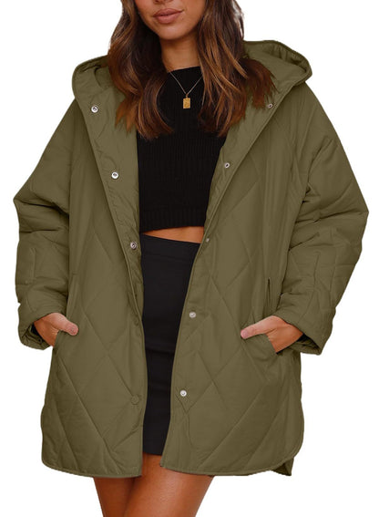 Womens Oversized Hooded Quilted Lightweight Jacket