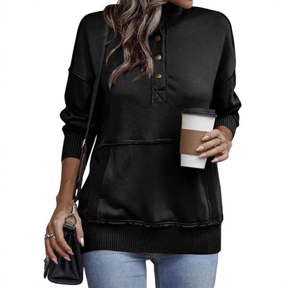 Women's Oversized Button Sweatshirt with Pocket
