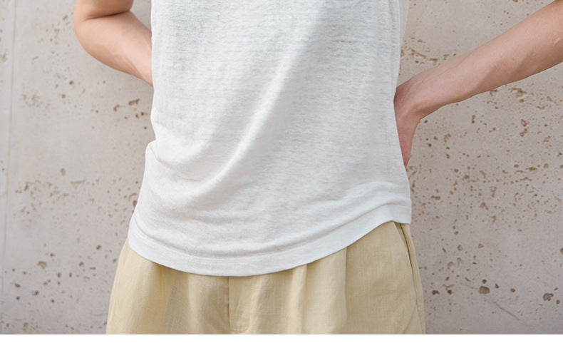 High-End 100% Linen Tank Top Slim Fit Round Neck Women’s Top