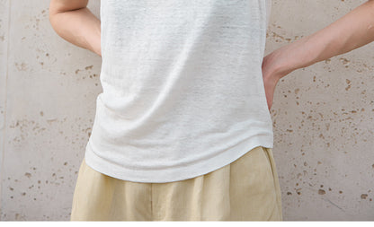 High-End 100% Linen Tank Top Slim Fit Round Neck Women’s Top
