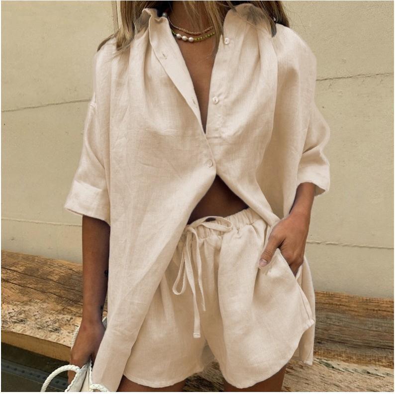 Women's Button Down Shirt & Shorts Matching Set
