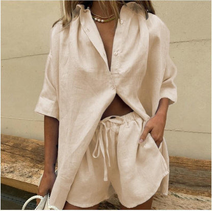 Women's Button Down Shirt & Shorts Matching Set