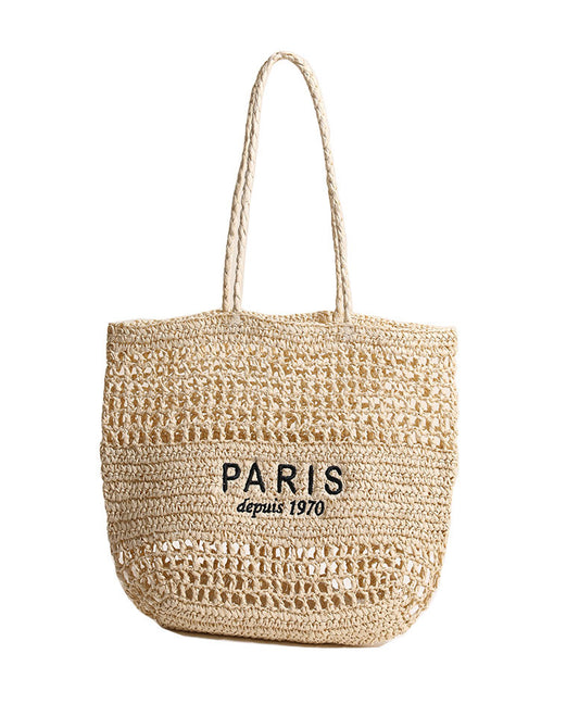 Embroidered Straw Tote Bag Beach Shoulder Bag Women