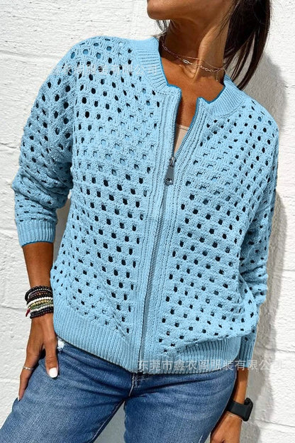 Women's Crochet Zip Up Cardigan Lightweight Jacket