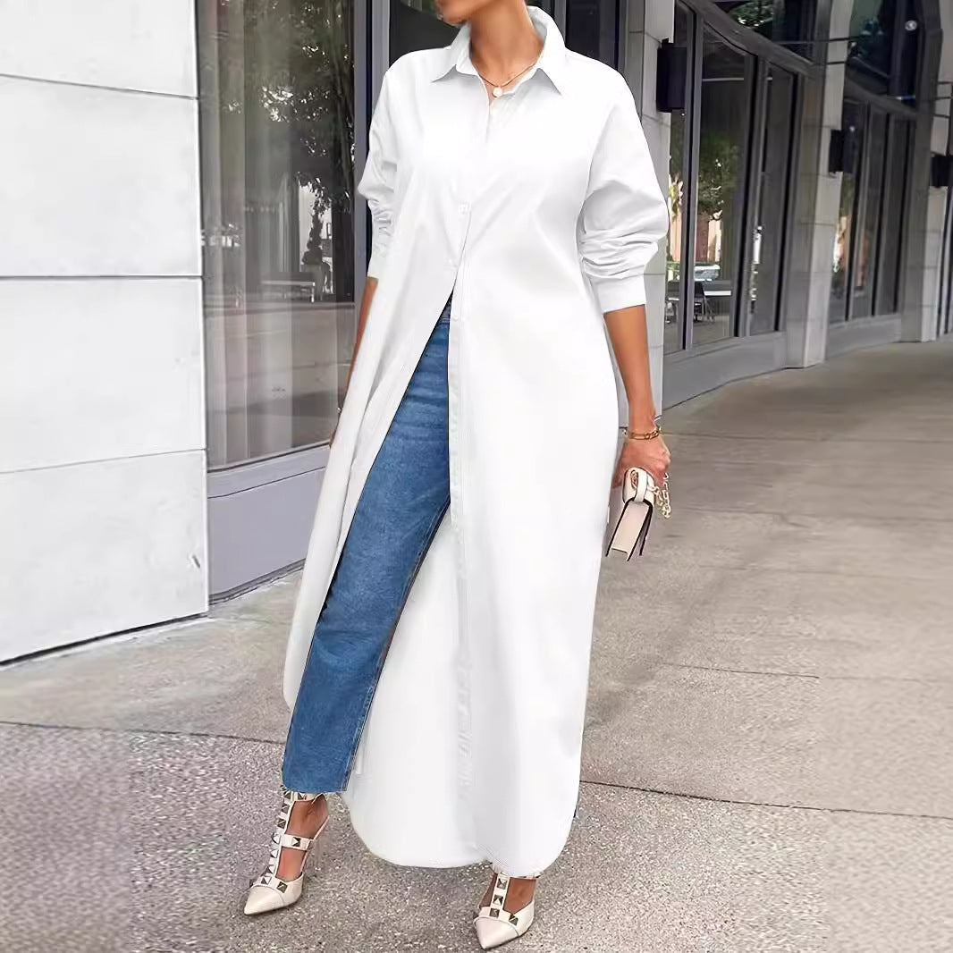 Plus Size Maxi Shirt Dress Button Down Long Sleeve