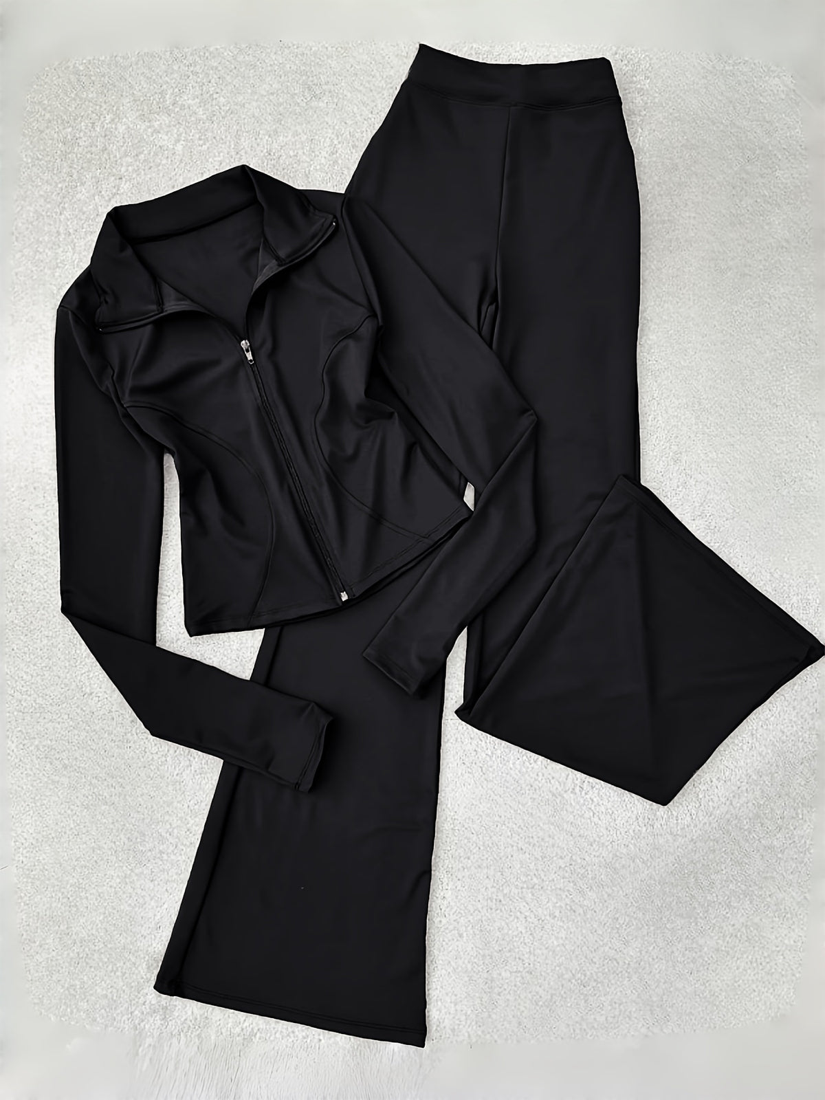 Women's Two Piece Zip Up Jacket & Flare Pants Set