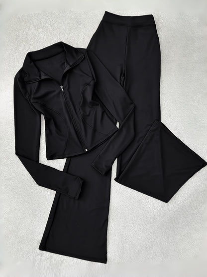 Women's Two Piece Zip Up Jacket & Flare Pants Set