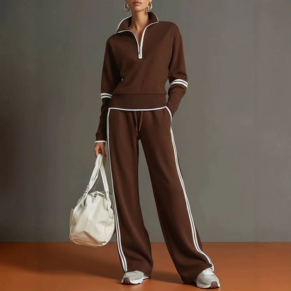 Women's Half Zip Sweatshirt Wide Leg Pants Matching Set