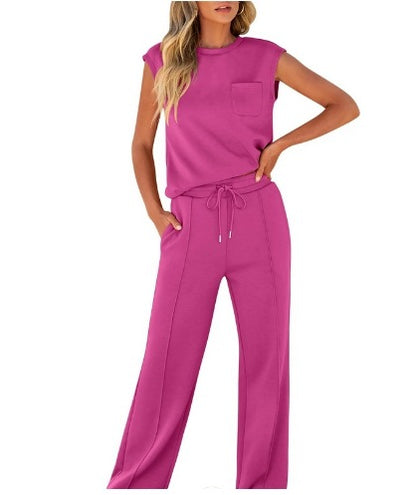 Women's 2 Piece Lounge Set Sleeveless Top Wide Leg Pants