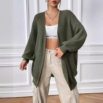 Women's Simple Casual Cardigan Solid Color Long-sleeved Jacket