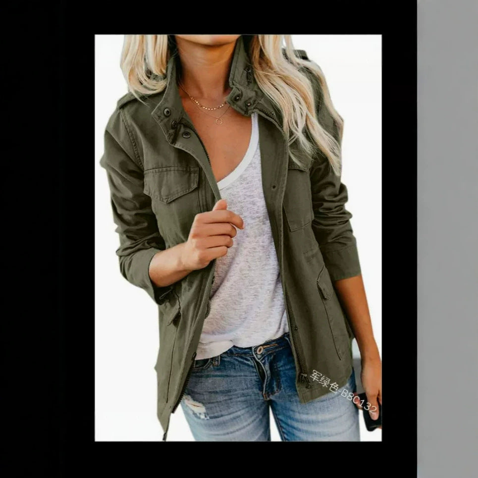 Women's Utility Jacket Zip Up Cargo Pockets Lightweight