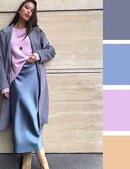 Women's Satin High-Waist Midi Skirt – Elegant Summer Slip Skirt