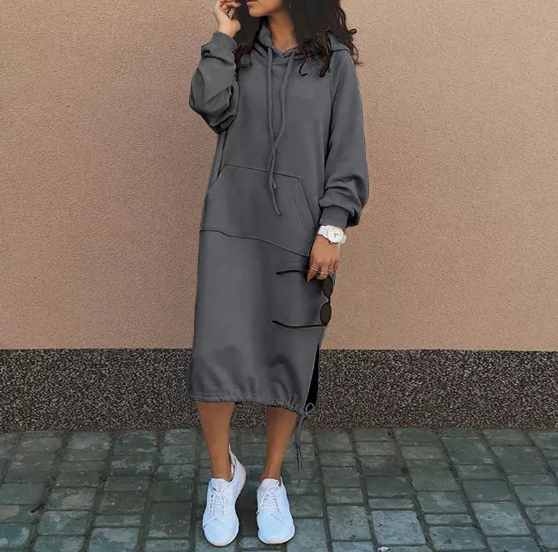 Plus Size Hoodie Sweatshirt Dress Long Sleeve Pocket