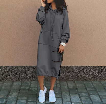 Plus Size Hoodie Sweatshirt Dress Long Sleeve Pocket