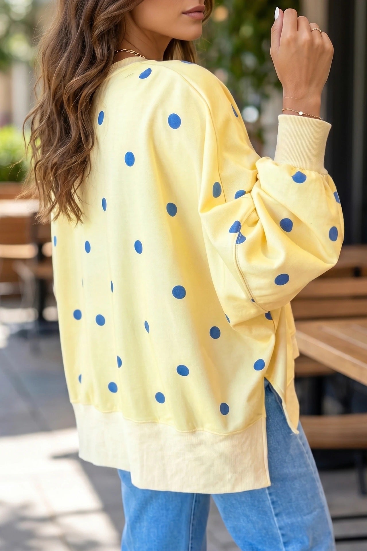 Polka Dot Oversized Sweatshirt Casual Crewneck Pullover