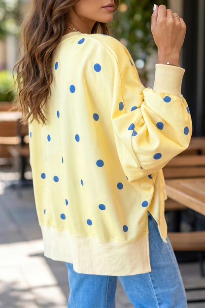 Polka Dot Oversized Sweatshirt Casual Crewneck Pullover