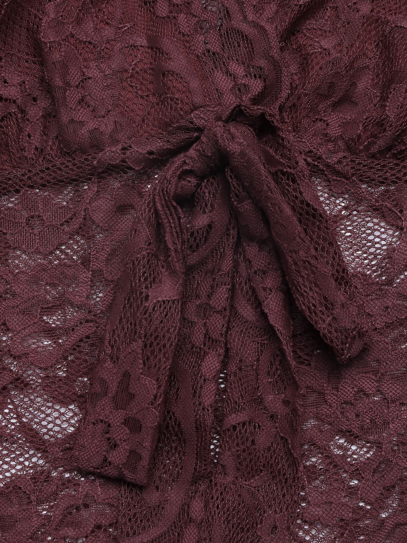 Floral Lace Tie Front Bell Sleeve Sheer Bodysuit