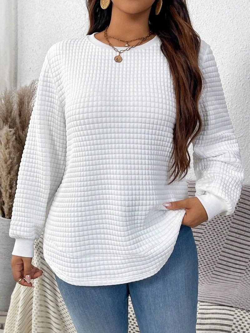 Plus Size Waffle Knit Crew Neck Tunic Sweatshirt