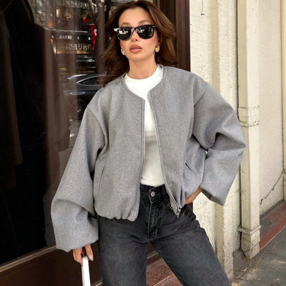 Womens Oversized Streetwear Zip Up Bomber Jacket