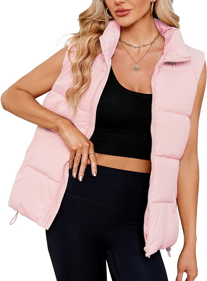 Women's Quilted Puffer Vest Stand Collar Sleeveless Jacket