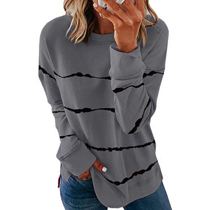 Women's Striped Crewneck Sweatshirt Oversized Casual Top