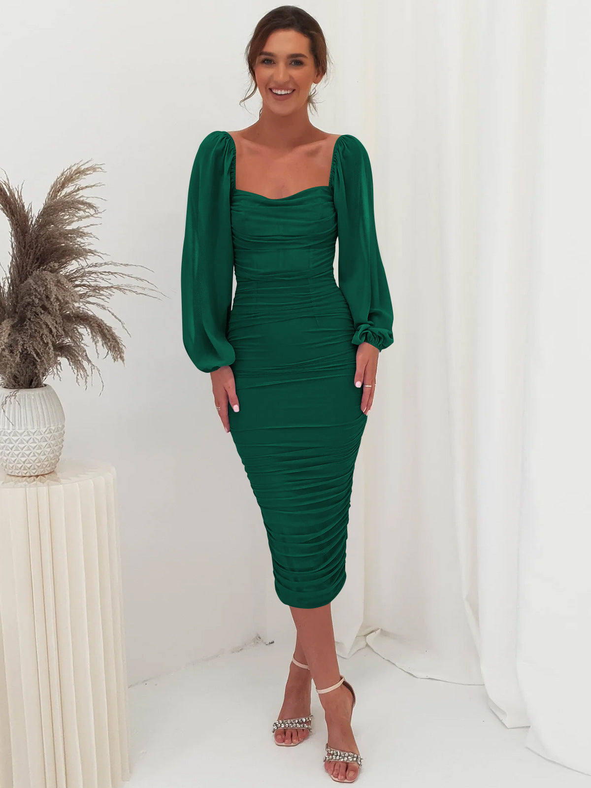 Lace Splicing Square Neck Dress Split Toast Bridesmaid