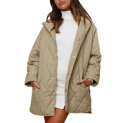 Women's Hooded Quilted Mid-Length Lightweight Winter Jacket