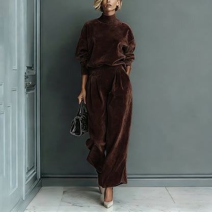 Women's Velvet Matching Set Mock Neck Wide Leg Pants