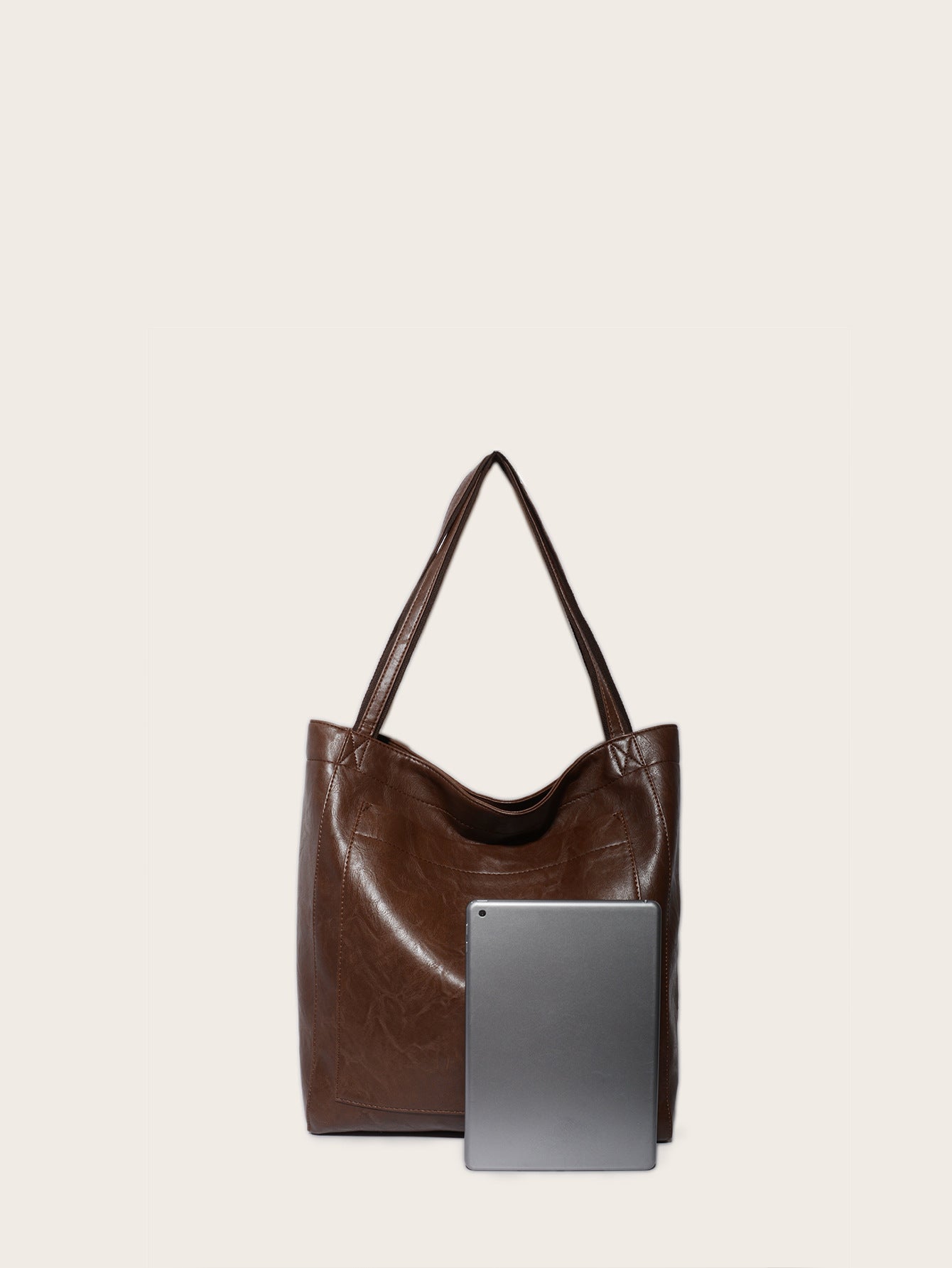 Vintage Soft Leather Tote Bag with Pocket Large Capacity